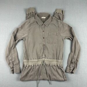 Faherty Jumpsuit Womens Medium Arlie Day Long‎ Sleeve Gray Linen One Piece